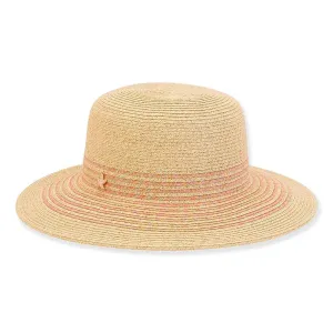 Petite Hats for Small Heads - Pink Stripe Straw Wide Brim Sun Hat