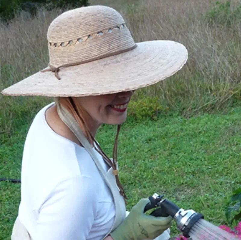 Petite Lattice Vented Burnt Palm Leaf Ranch Hat with Chin Strap - Tula Hats