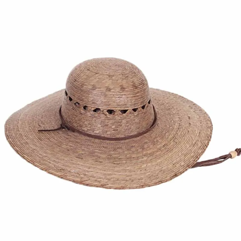 Petite Lattice Vented Burnt Palm Leaf Ranch Hat with Chin Strap - Tula Hats
