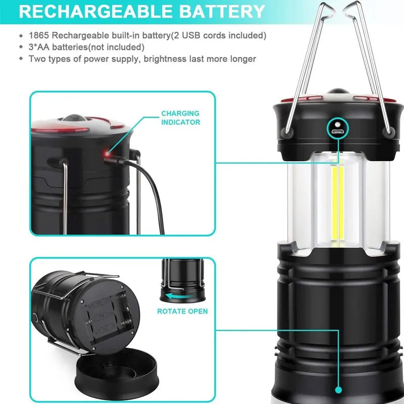 Portable Rechargeable Camping Lantern Flashlight with 4 Modes and Two-Way Hook for Working, Camping, and Hiking