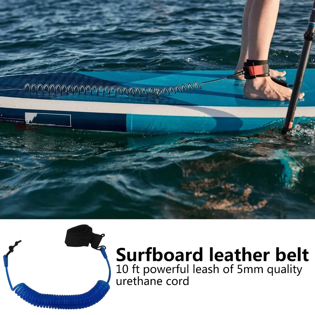 Premium 10FT Powerful Coiled SUP Leash with 5mm Urethane Cord, Surfboard Leash Sup Leg Rope Strap Stand Up Paddleboard Leash - Blue