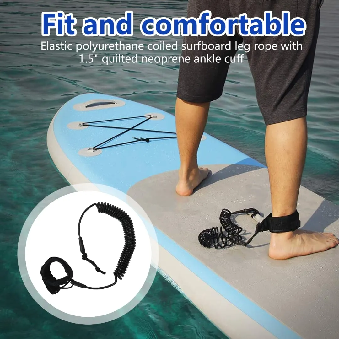 Premium Coiled SUP Leash 10 FT Surfboard Leash Sup Leg Rope Strap Stand Up Paddleboard Leash - Black