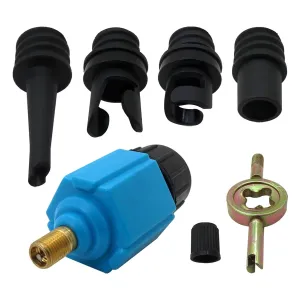 Premium Inflatable Pump Air Valve Converter with 4 Air Valve Nozzles for Inflatable Boat, Stand Up Paddle Board, Inflatable Bed - Blue