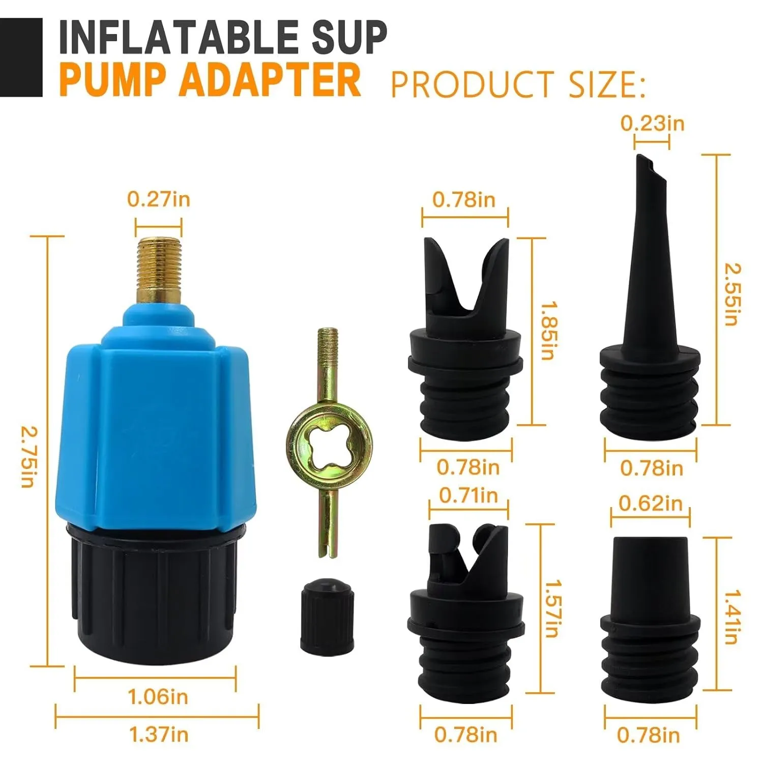 Premium Inflatable Pump Air Valve Converter with 4 Air Valve Nozzles for Inflatable Boat, Stand Up Paddle Board, Inflatable Bed - Blue