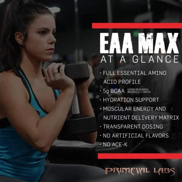 Primeval Labs EAA Max Energy To Build Muscle, Boost Energy, Support Digestive System, 30 Servings