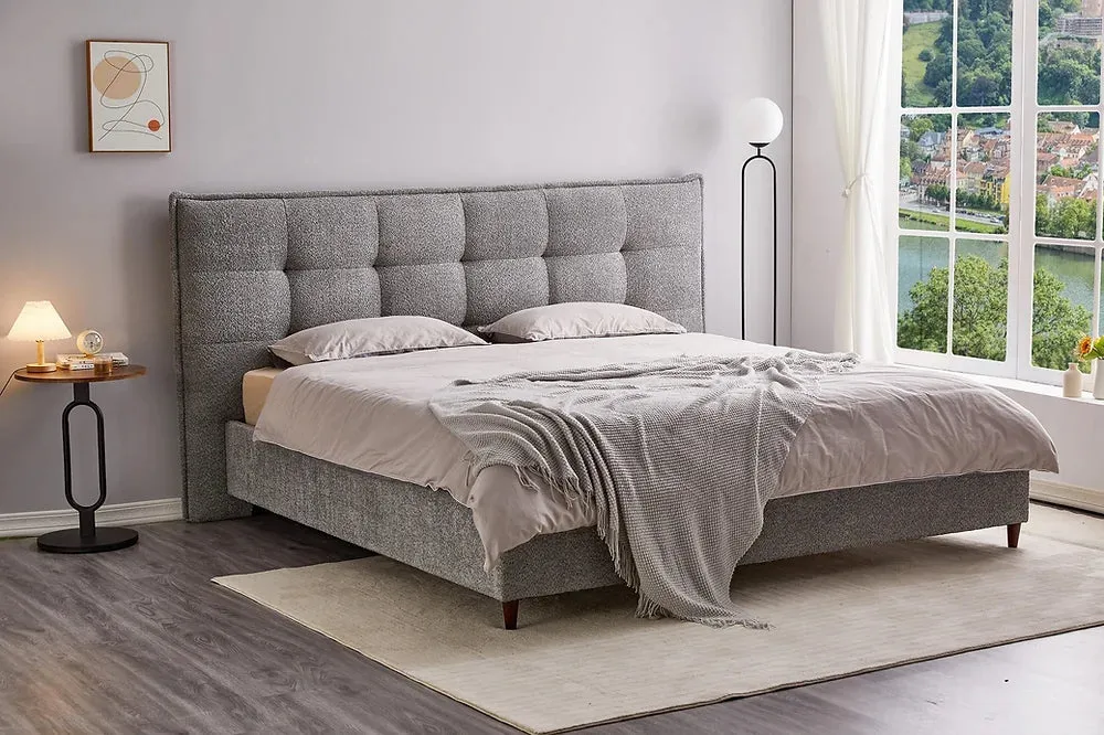 Soft Grey High Density Foam Fabric Platform Bed - Queen or King- Model #5940