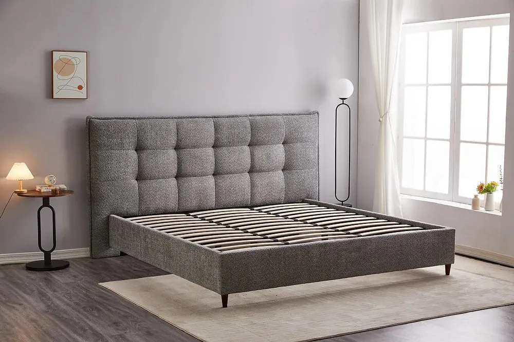 Soft Grey High Density Foam Fabric Platform Bed - Queen or King- Model #5940