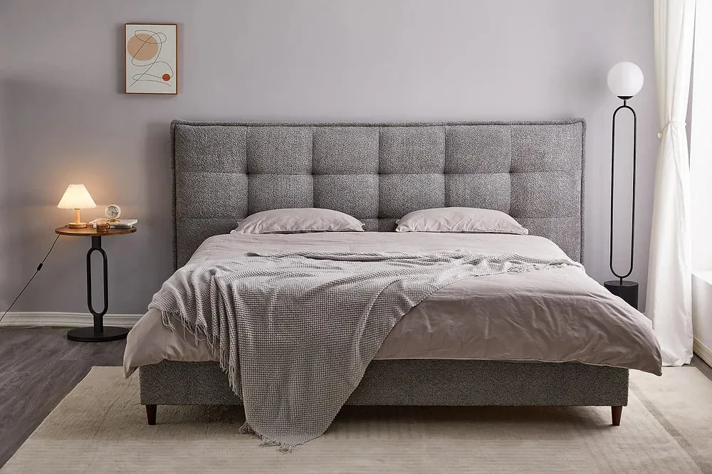 Soft Grey High Density Foam Fabric Platform Bed - Queen or King- Model #5940