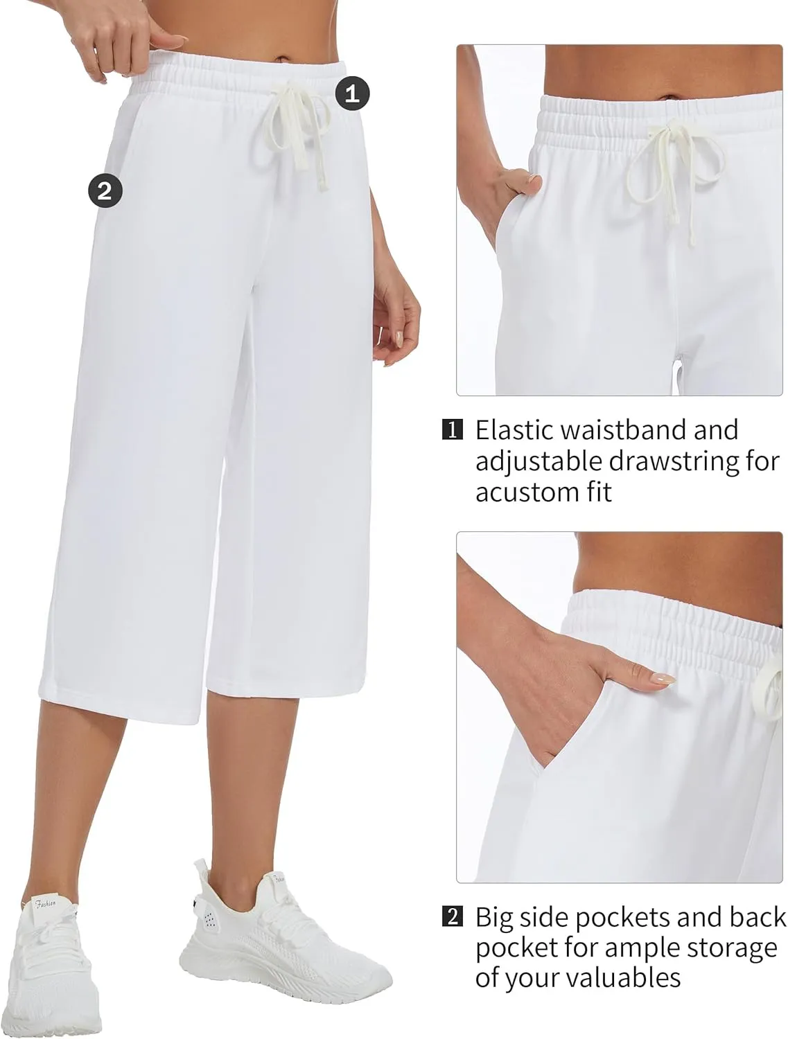 SPECIALMAGIC Women Capri Pants Cotton Yoga Wide Leg Pajama Pants Capris Sweatpants Sports