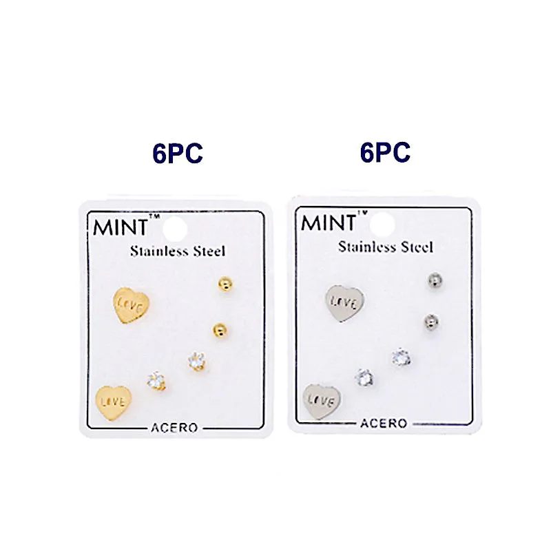 TE867 - Stainless Steel Heart 3 Pair Stud Earring Set