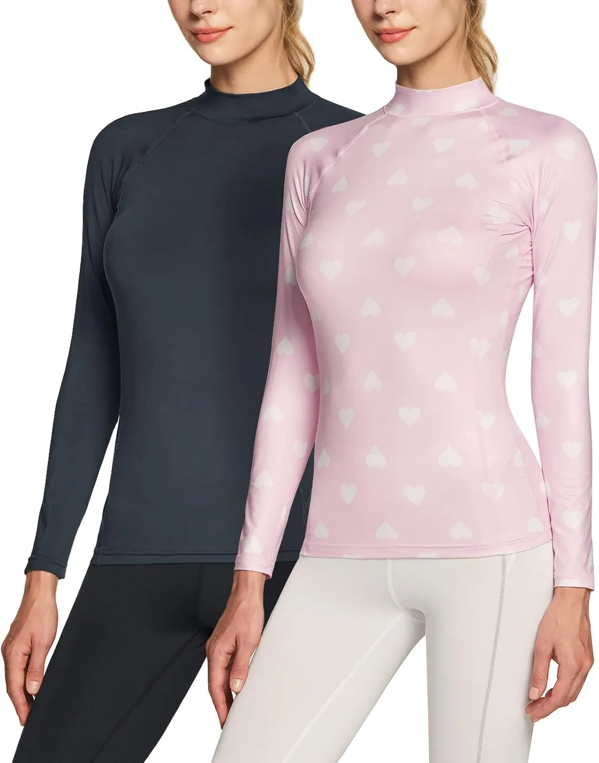 TSLA Women's Thermal Long Sleeve Tops, Mock Turtle & Crew Neck Shirts, Fleece Lined Compression Base Layer