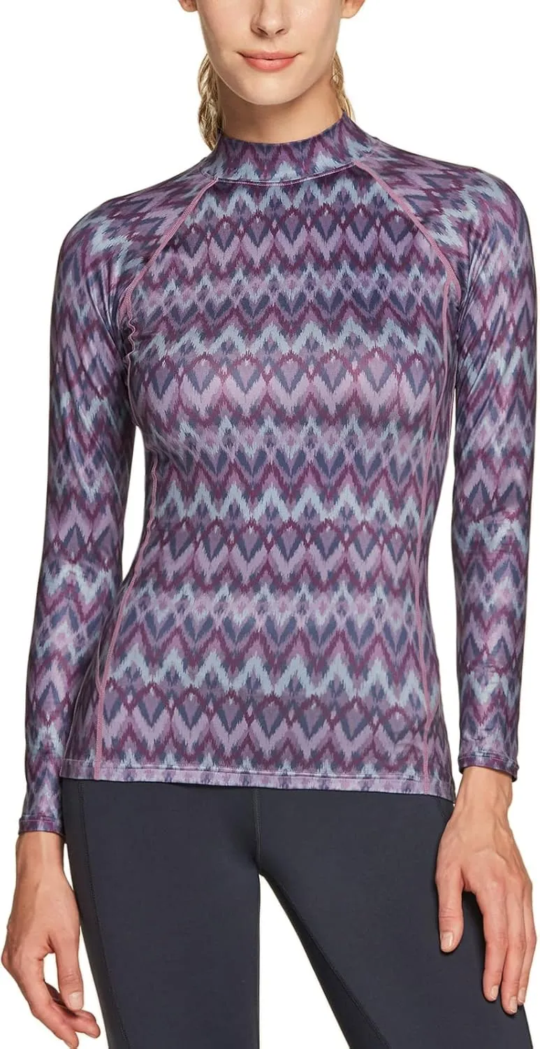 TSLA Women's Thermal Long Sleeve Tops, Mock Turtle & Crew Neck Shirts, Fleece Lined Compression Base Layer