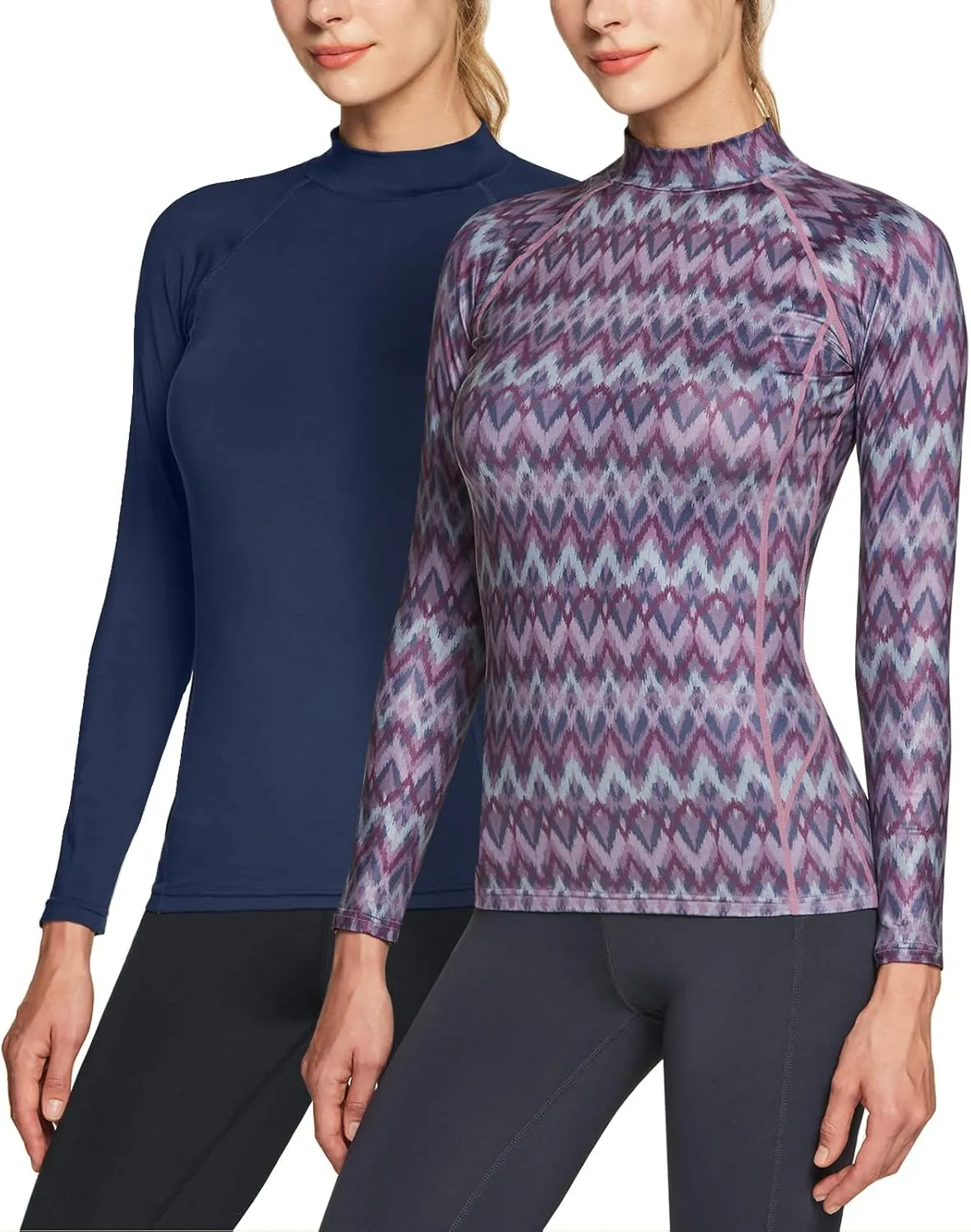 TSLA Women's Thermal Long Sleeve Tops, Mock Turtle & Crew Neck Shirts, Fleece Lined Compression Base Layer