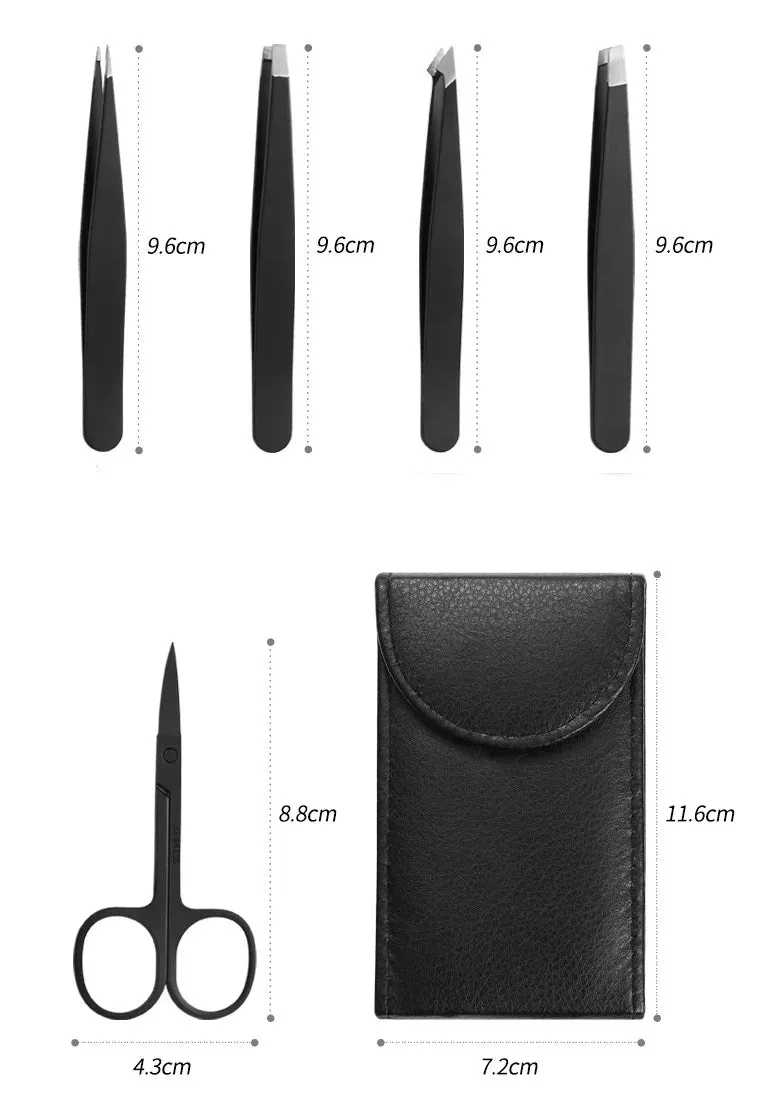 Tweezers Set Stainless Steel Eyebrow Tweezer Scissors Set with Travel Case for Brow Facial/Ingrown Hair