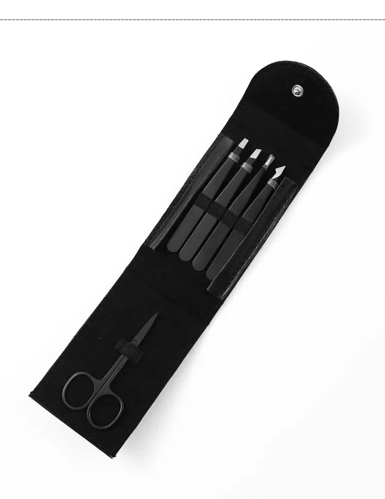 Tweezers Set Stainless Steel Eyebrow Tweezer Scissors Set with Travel Case for Brow Facial/Ingrown Hair