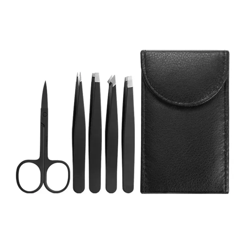 Tweezers Set Stainless Steel Eyebrow Tweezer Scissors Set with Travel Case for Brow Facial/Ingrown Hair