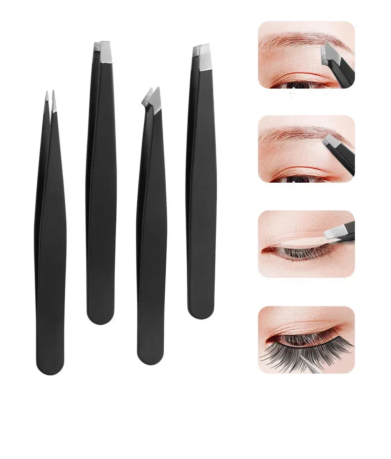 Tweezers Set Stainless Steel Eyebrow Tweezer Scissors Set with Travel Case for Brow Facial/Ingrown Hair