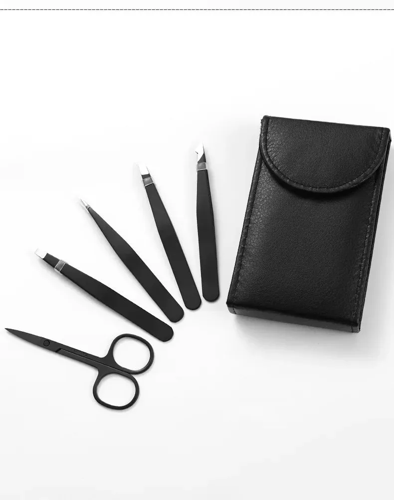 Tweezers Set Stainless Steel Eyebrow Tweezer Scissors Set with Travel Case for Brow Facial/Ingrown Hair
