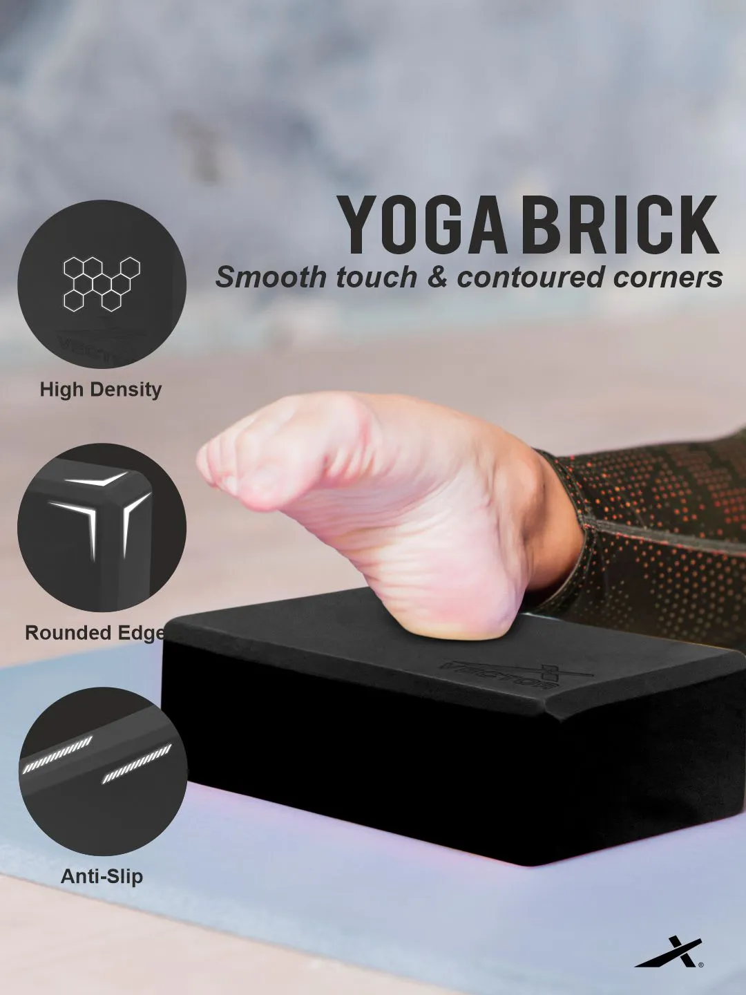 VECTOR X Yoga Block/Yoga Brick of High Density Premium EVA Foam Eco Non Toxic Pack of 2 Yoga Blocks (Black Pack of 2)