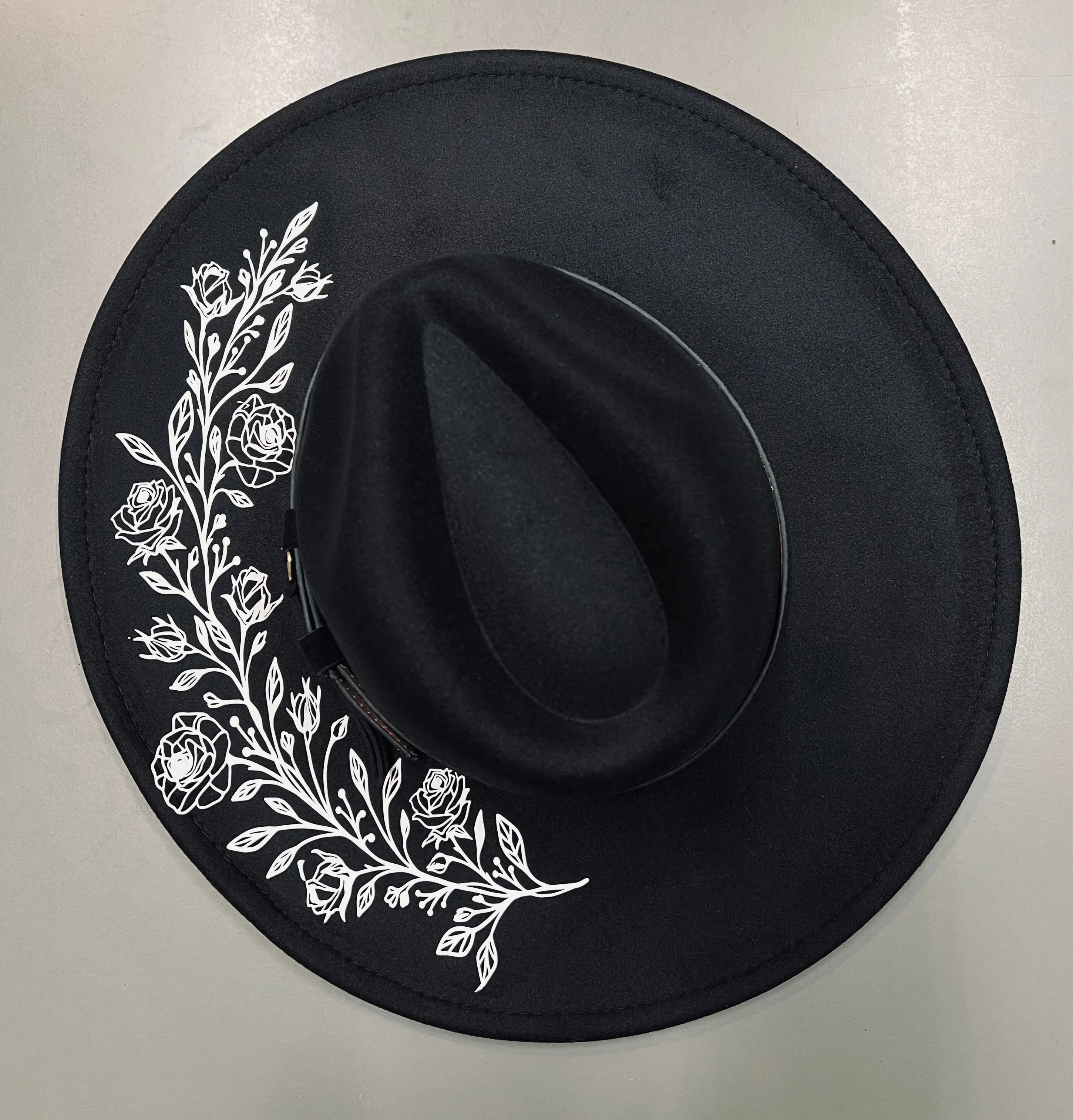 Vegan Felt Hat - XL Brim - Roses