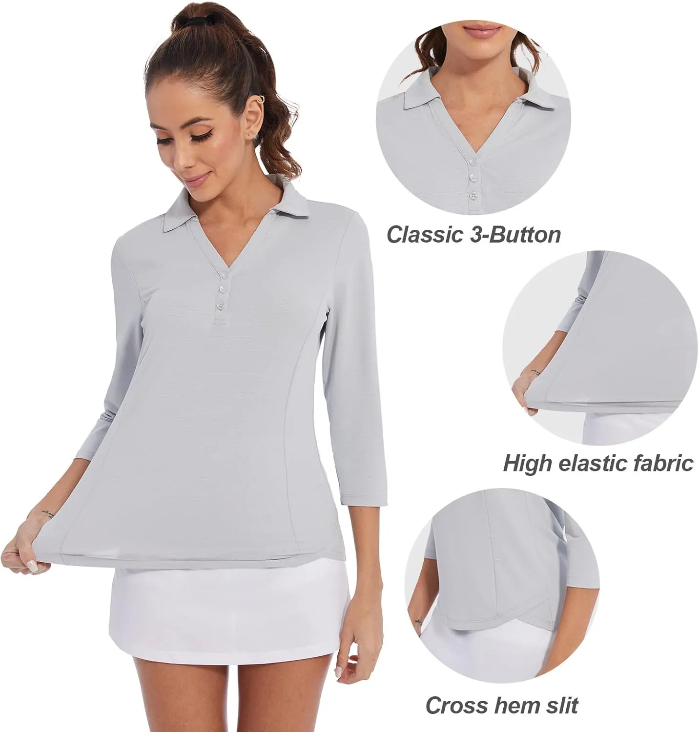 Women's Polo Shirt 3/4 Long Sleeve Golf Quick Dry T Shirts UPF 50  Athletic Casual Work Shirts Tops for Women