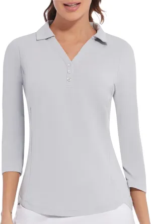 Women's Polo Shirt 3/4 Long Sleeve Golf Quick Dry T Shirts UPF 50  Athletic Casual Work Shirts Tops for Women