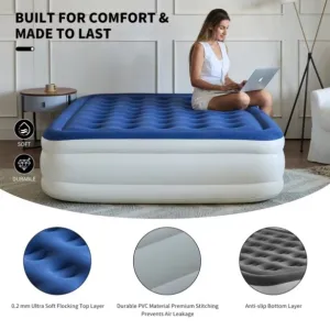 ZUN (Full)1 PC Pillow Top Plush Queen Air Mattress With Built-in High-Speed Pump Best For Home or 86730775